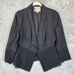 Fleur Wood Blazer Womens 2 Black Tencel Open Front Pleated Hem Asymmetrical